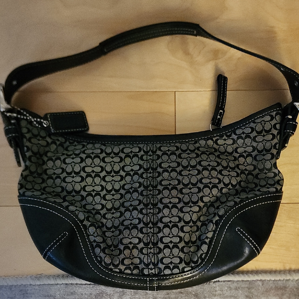Coach Black and Gray Patterned Shoulder Bag